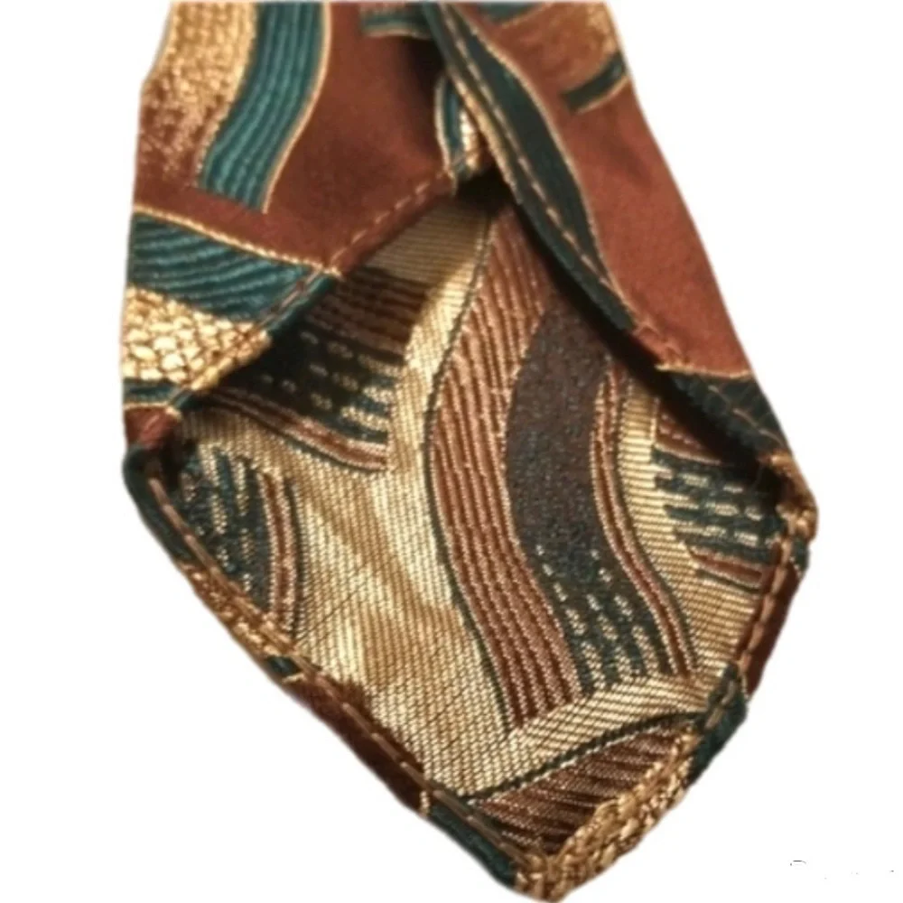Palladium Corsair Tie Poly Brown Gold Teal 67x3.5 VTG ie No Tipping No Bar Tac